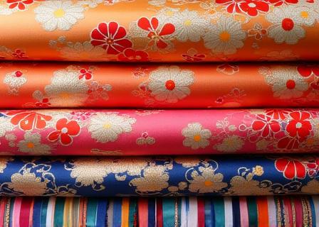 色鮮やかな着物の生地が並んでいる